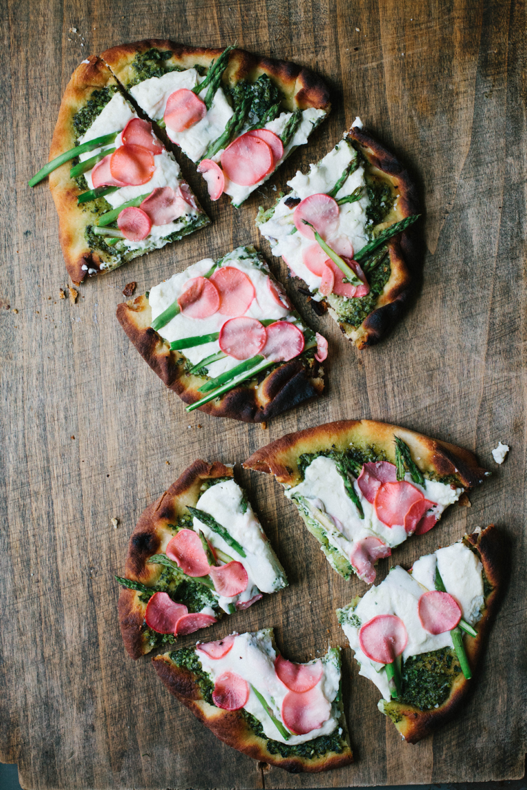 Flatbread Pizza 3 Ways Margherita, Spring Asparagus with Pickled