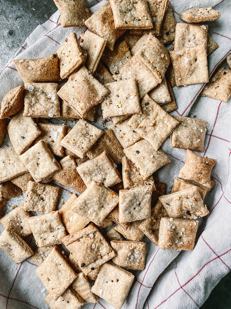 Pile of crispy sourdough crackers