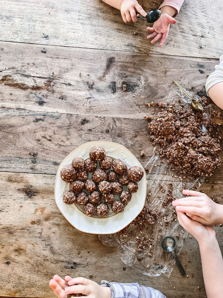 kids rolling healthy energy bites